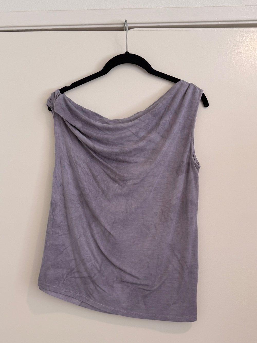 Asymmetrical Top by Enza Costa Blue Grey Lavender Sleeveless Off Shoulder Tie Dy